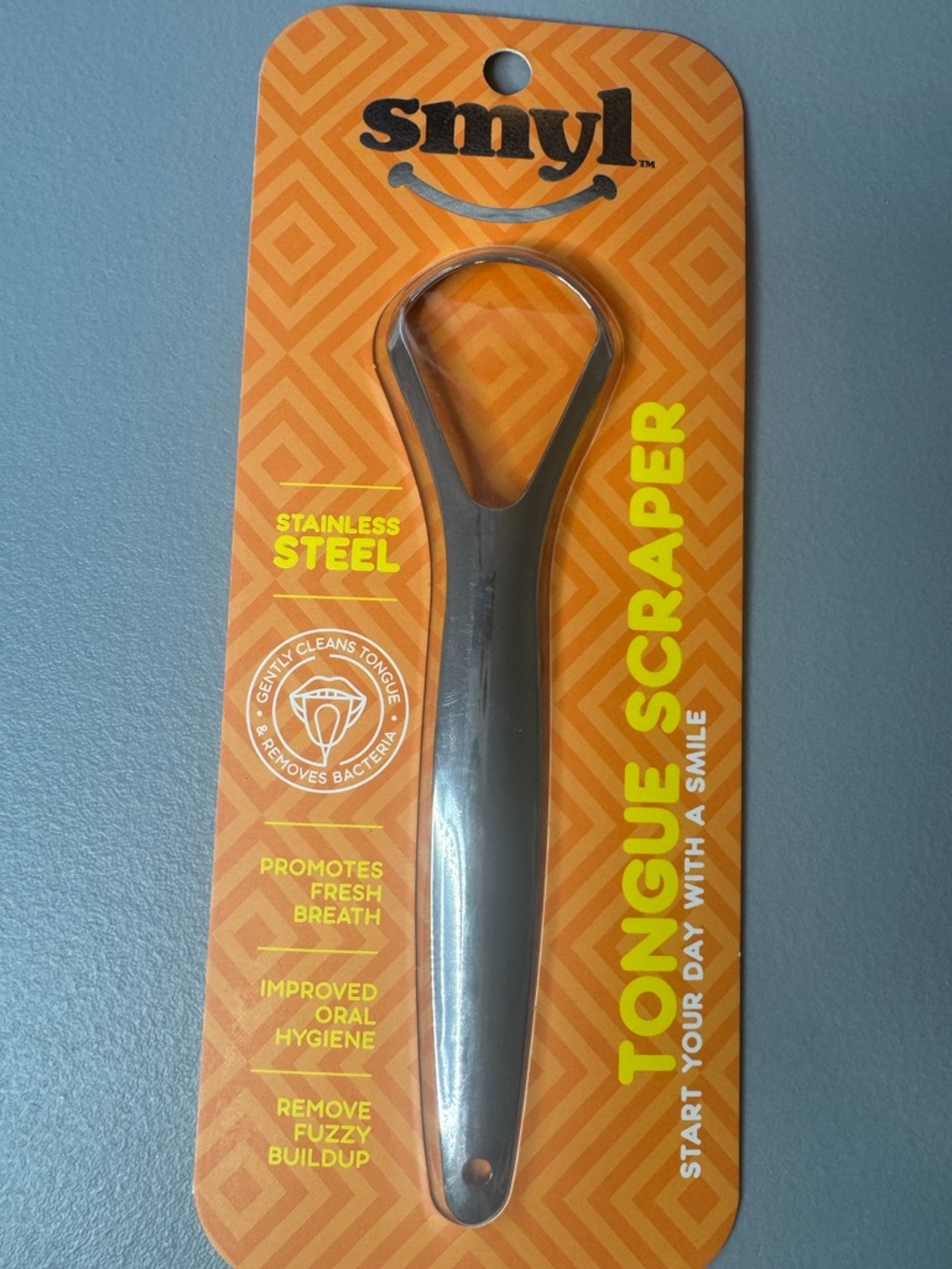 smyL Stainless Steel Tongue Scraper fresh breath oral hygiene removes fuzzy buil